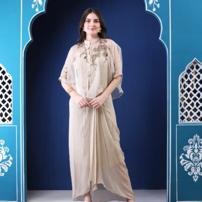 Off-White Georgette Cord Set with Sequin Work