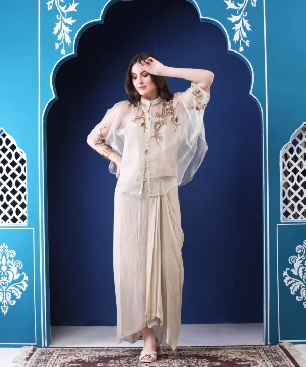 Off-White Georgette Cord Set with Sequin Work - Image 6