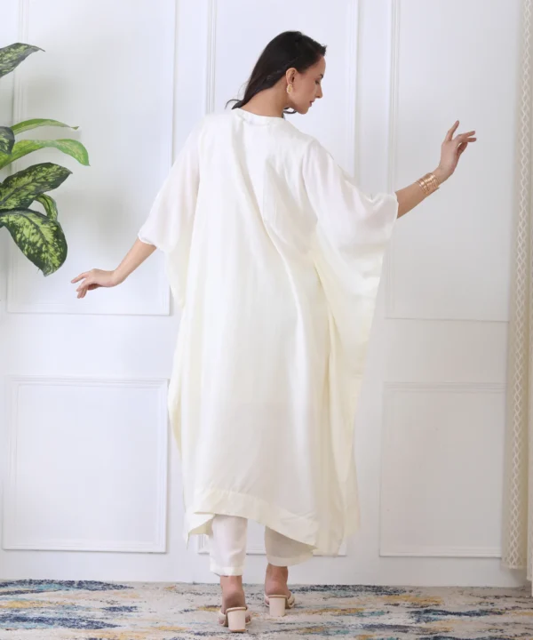 Off-White Silk Kaftan Co-ord Set with Zardozi Hand Embroidery - Image 5
