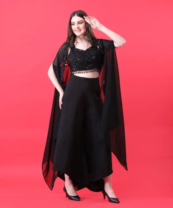Organza Cape Set with Fully Handworked Silk - Image 3