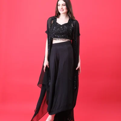 Organza Cape Set with Fully Handworked Silk