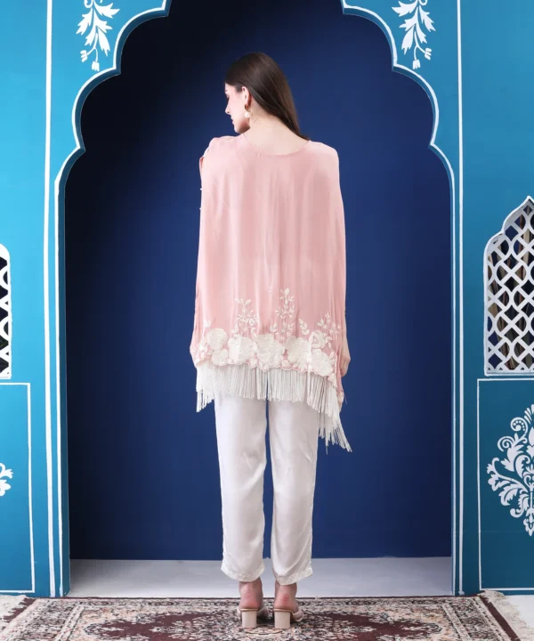 Pastel Peach Crape Kaftan Cord Set with Bead Embroidery - Image 2