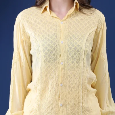 Co-ord Set Ikkat Mulmul Cotton Pastel Yellow