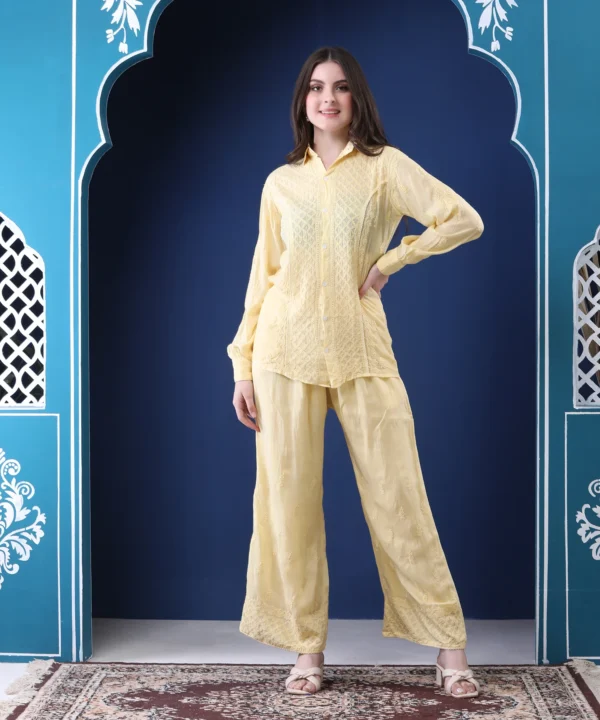 Co-ord Set Ikkat Mulmul Cotton Pastel Yellow - Image 6