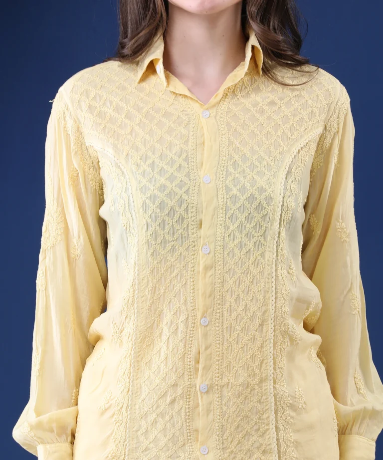 Pastel Yellow Ikkat Mulmul Cotton Cord Set