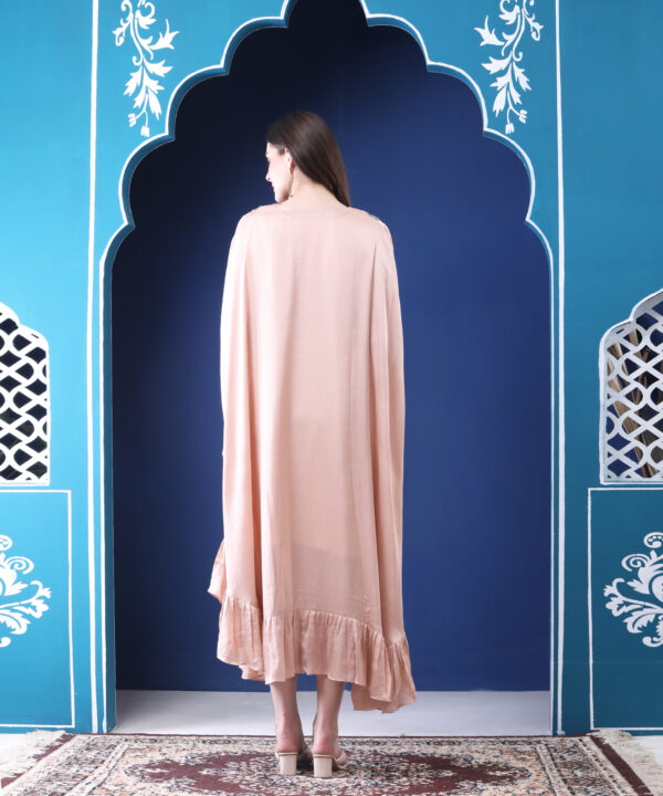 Peach Kaftan Dress in Imported Chinnon with Metallic Stone - Image 2