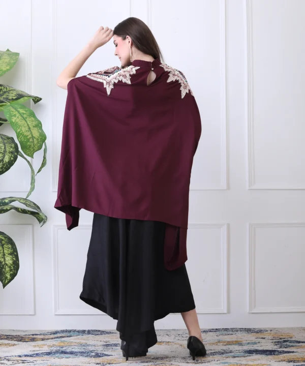 Plum Red Cape Top in with Sequin Handwork - Image 3