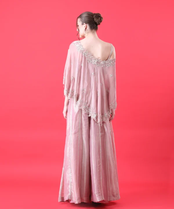 Prismrose Tissue Cape Set with Handwork Pearls - Image 5