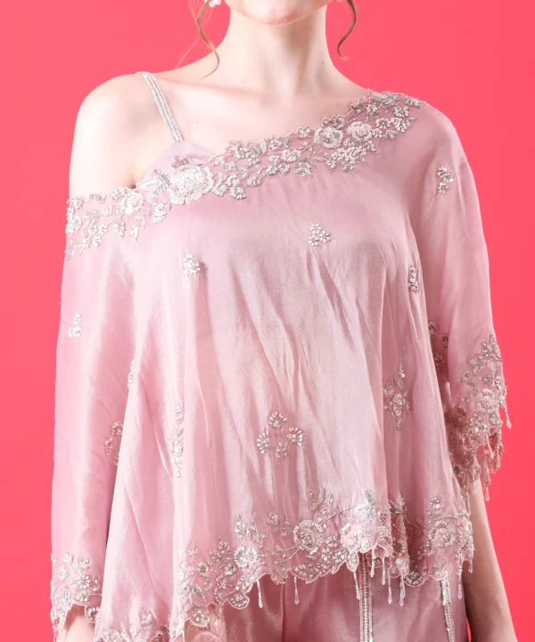Prismrose Tissue Cape Set with Handwork Pearls - Image 2