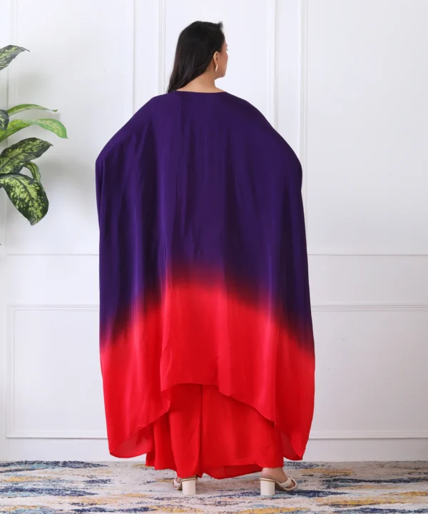Purple-Red Chiffon Kaftan Kurta Cord Set with Sequin - Image 4