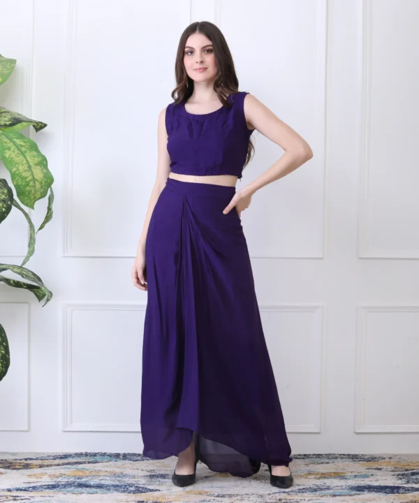 Purple Silk Cape Set with Zardozi Thread Handwork - Image 4