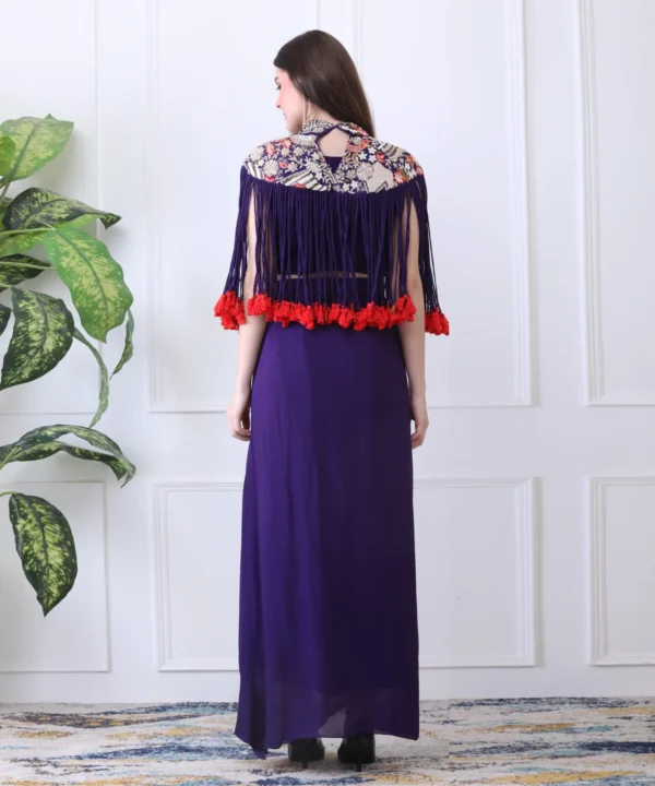 Purple Silk Cape Set with Zardozi Thread Handwork - Image 5
