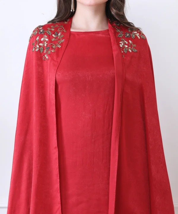 Red Three-Piece Co-ord Set in with Hand Embroidered - Image 2