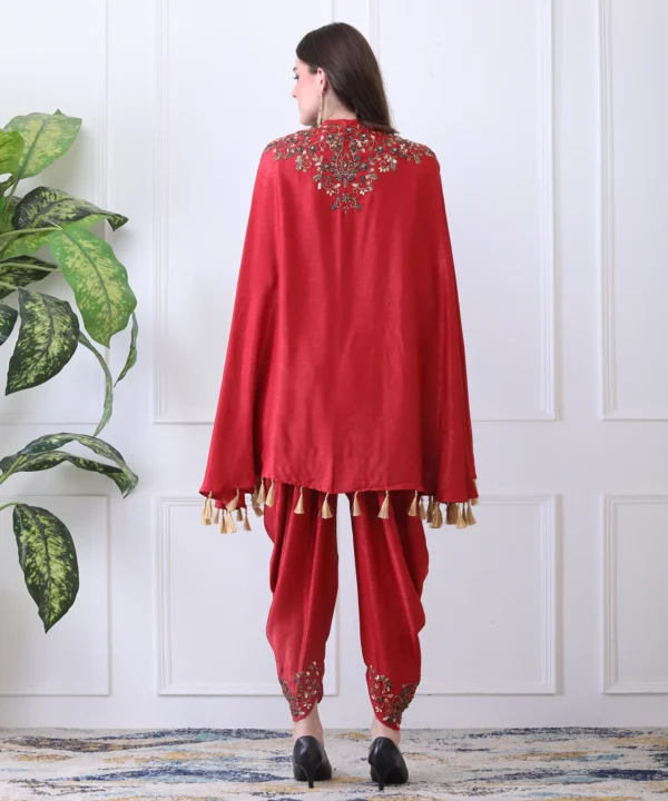 Red Three-Piece Co-ord Set in with Hand Embroidered - Image 3