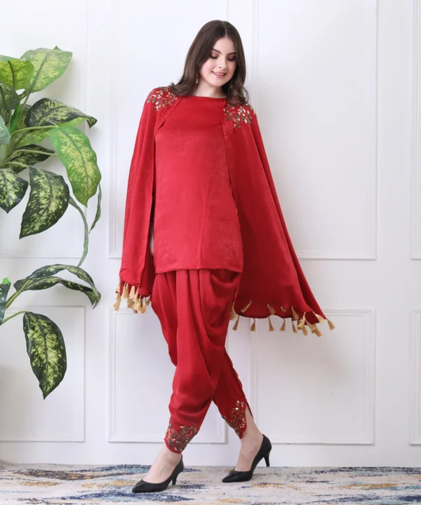 Red Three-Piece Co-ord Set in with Hand Embroidered - Image 4
