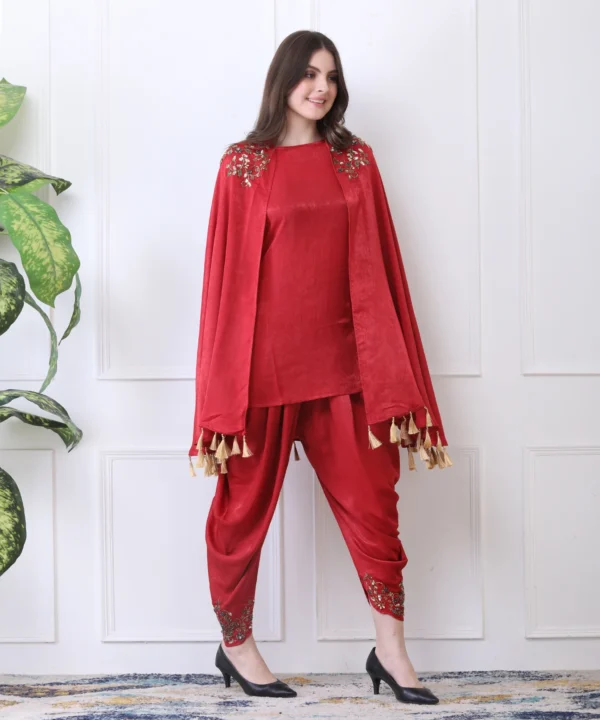 Red Three-Piece Co-ord Set in with Hand Embroidered - Image 5