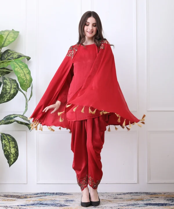 Red Three-Piece Co-ord Set in with Hand Embroidered - Image 6
