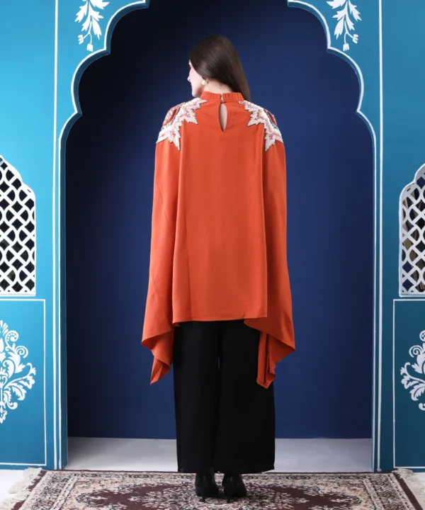Rust Cape Top in Heavy Georgette with Sequin Handwork - Image 5