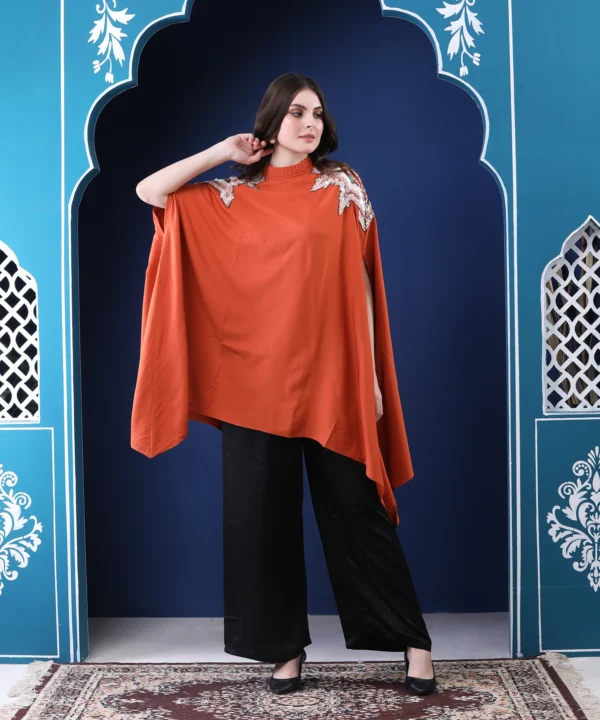 Rust Cape Top in Heavy Georgette with Sequin Handwork - Image 4