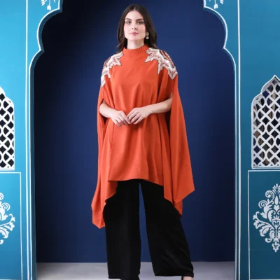 Rust Cape Top in Heavy Georgette with Sequin Handwork