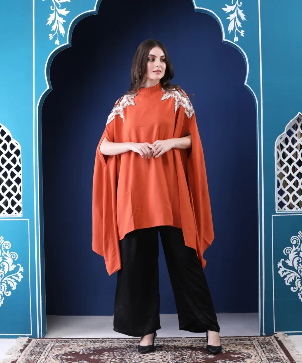 Rust Cape Top in Heavy Georgette with Sequin Handwork - Image 3