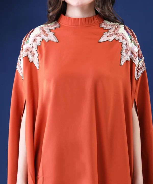Rust Cape Top in Heavy Georgette with Sequin Handwork - Image 2