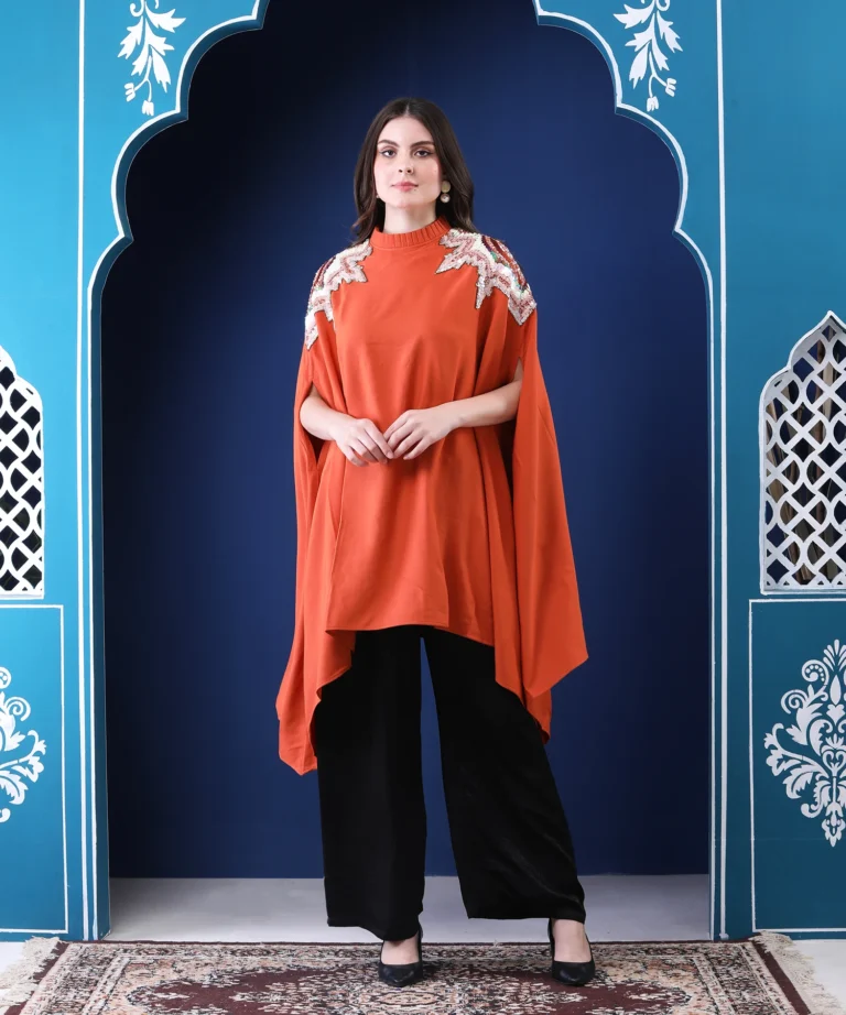 Rust Cape Top in Heavy Georgette with Sequin Handwork