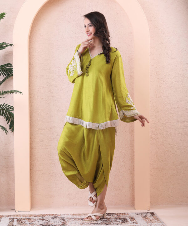 Mehndi Silk Co-ord Set with Pearl Embroidery - Image 5
