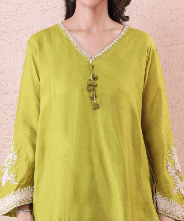 Mehndi Silk Co-ord Set with Pearl Embroidery - Image 3