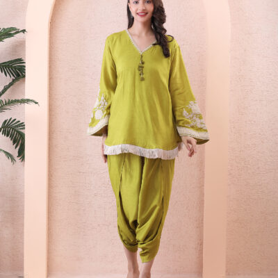 Mehndi Silk Co-ord Set with Pearl Embroidery