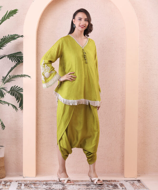 Mehndi Silk Co-ord Set with Pearl Embroidery - Image 2