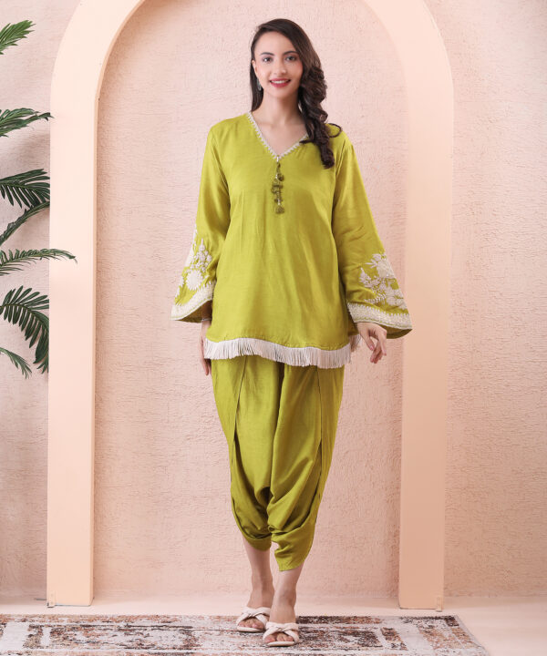 Mehndi Silk Co-ord Set with Pearl Embroidery
