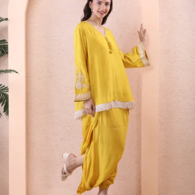 Silk Co-ord Set with Thread, Sequin & Pearl Handwork