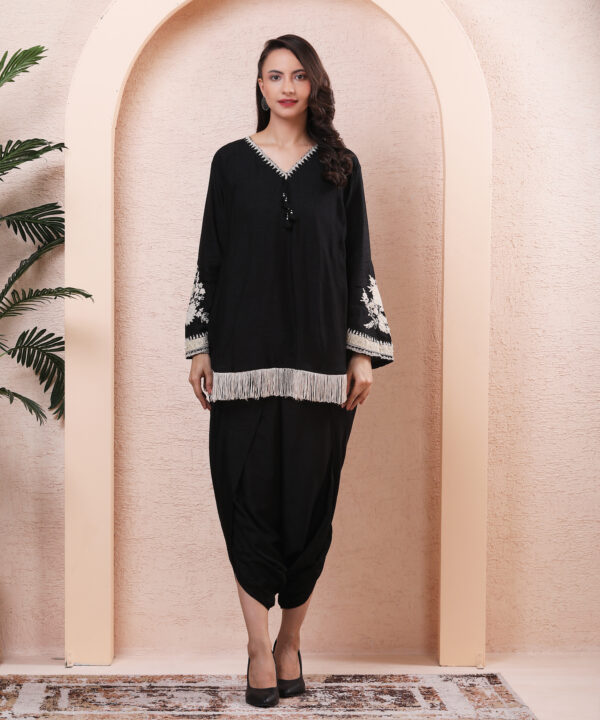 Silk Co-ord Set with Thread, Sequin & Pearl Embroidery - Image 4