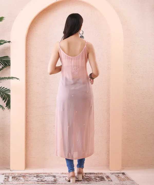 Peach Color Georgete Kurti with Chikan Embroidery - Image 2