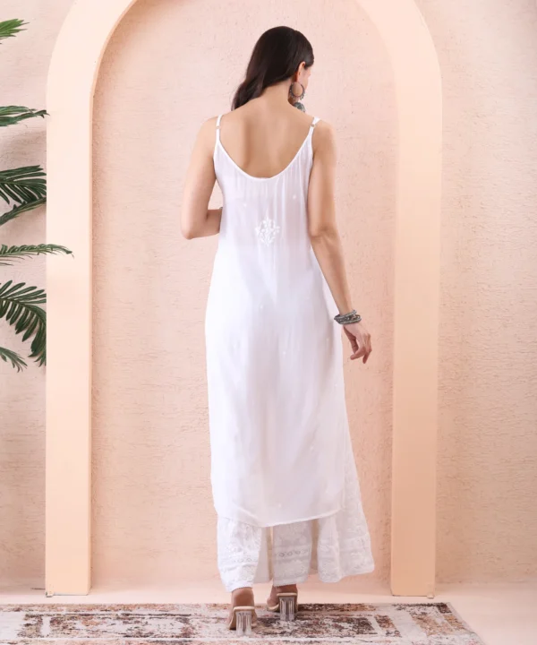White Georgete Kurti with Chikan Embroidery - Image 2