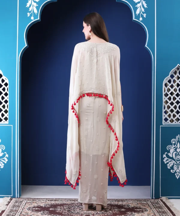 White Pink Cape Set in Georgette with Dhoti Skirt - Image 5
