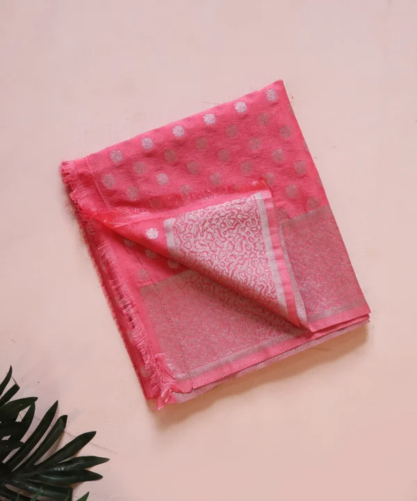 Crape Silk Off-White Saree with Silver Zari Weaved Check - Image 3
