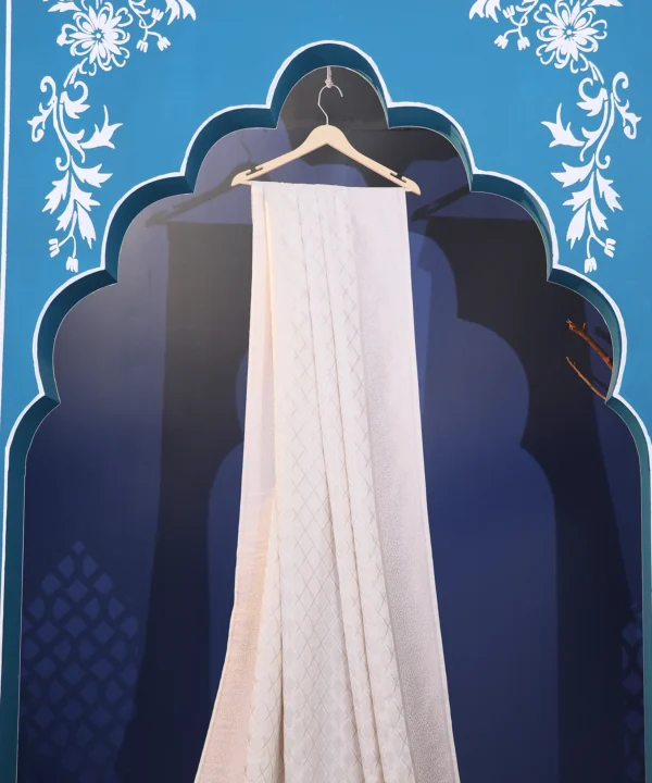 Crape Silk Off-White Saree with Silver Zari Weaved Check - Image 4