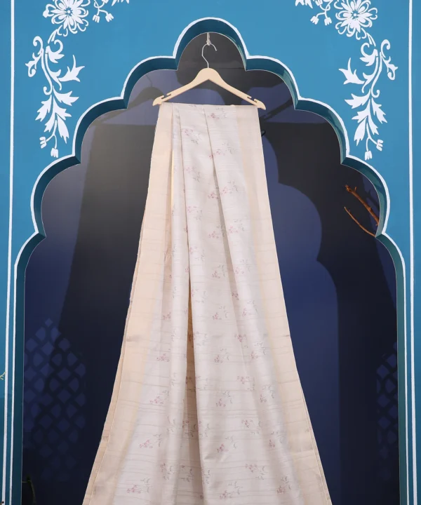Fancy Silk Saree in Beige Color with Floral Mofits - Image 3