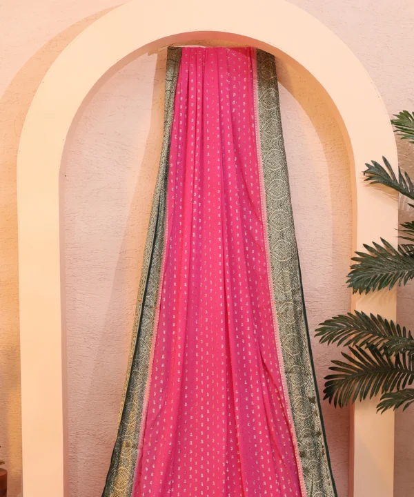 Fusia Pink Crape Silk Saree with Small Polka Dot Golden Zari Booti - Image 5