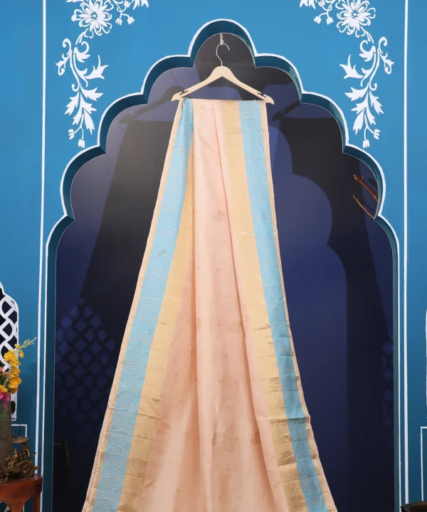 Handloom Silk Golden Saree with Phirozi Traditional - Image 3