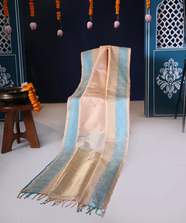 Handloom Silk Golden Saree with Phirozi Traditional - Image 4