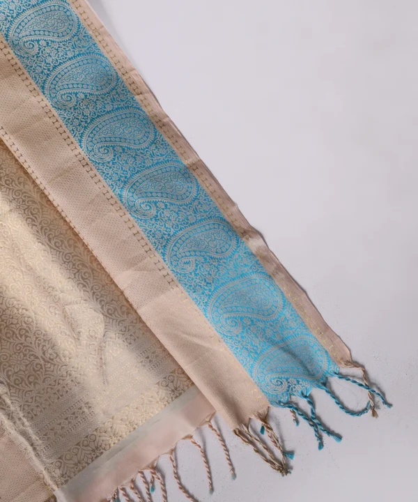 Handloom Silk Golden Saree with Phirozi Traditional - Image 2