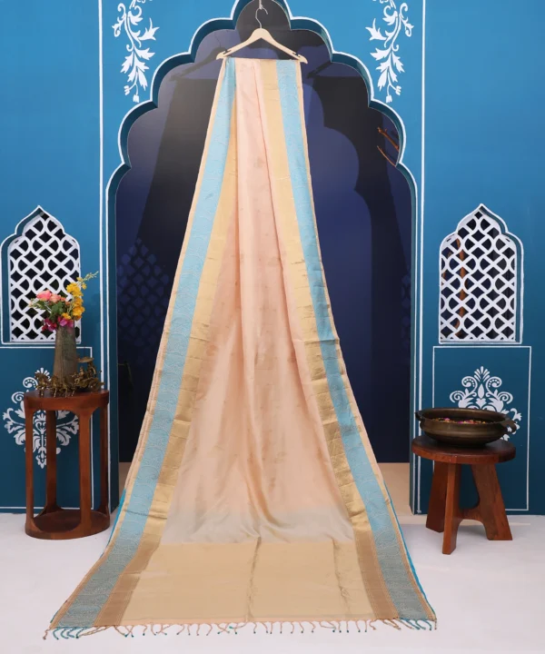 Handloom Silk Golden Saree with Phirozi Traditional - Image 5