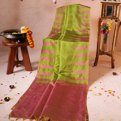 Handloom silk pink and pastle Yellow Saree with Mordern Weavings