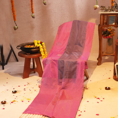 Handloom Silk Grey Color Saree with Silver Zari