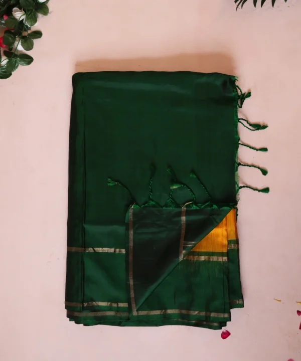 Handloom Silk Mustard Yellow Saree with Bottle Green