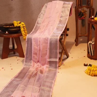 Handloom Silk Pink Saree with Silver Zari Booti