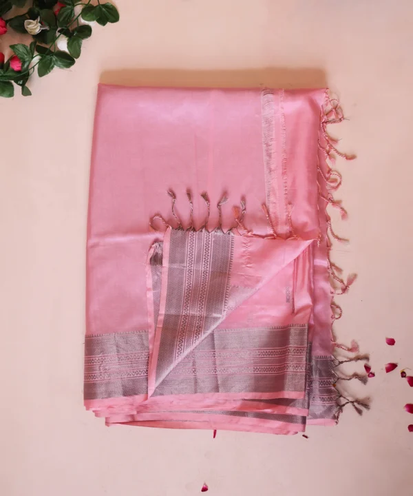 Handloom Silk Pink Saree with Silver Zari Booti